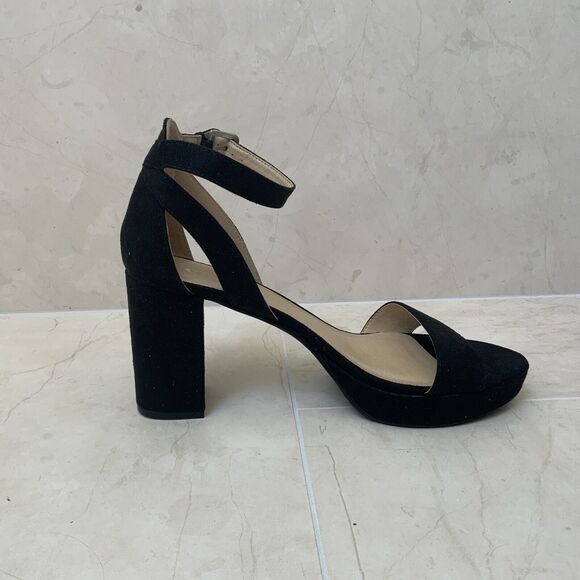 Chinese Laundry Sz US 10 Sandals Heels Shoes Black Suede Ankle Strap NWOB - Picture 2 of 12